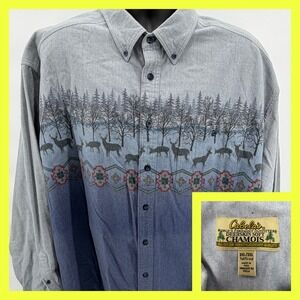 Vintage Cabela's Chamois Shirt 3XLT Blue Deer Nature Graphic Thick Cotton